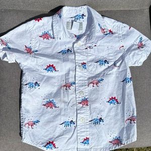 The Children's Place Short Sleeve Button Up Shirt Boys Size 12-18 M Dinosaurs